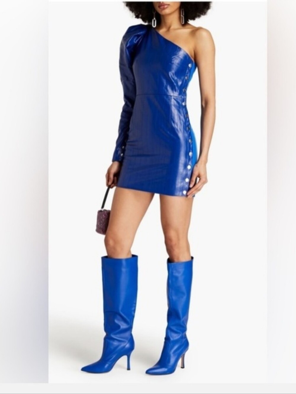 ROTATE Birger Christensen Blue Faux Leather One Shoulder Mini Dress 6